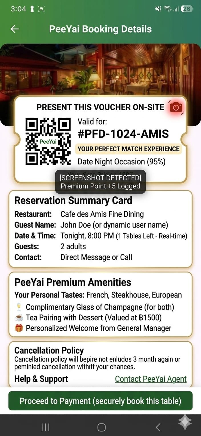 PeeYai booking voucher QR code reservation summary