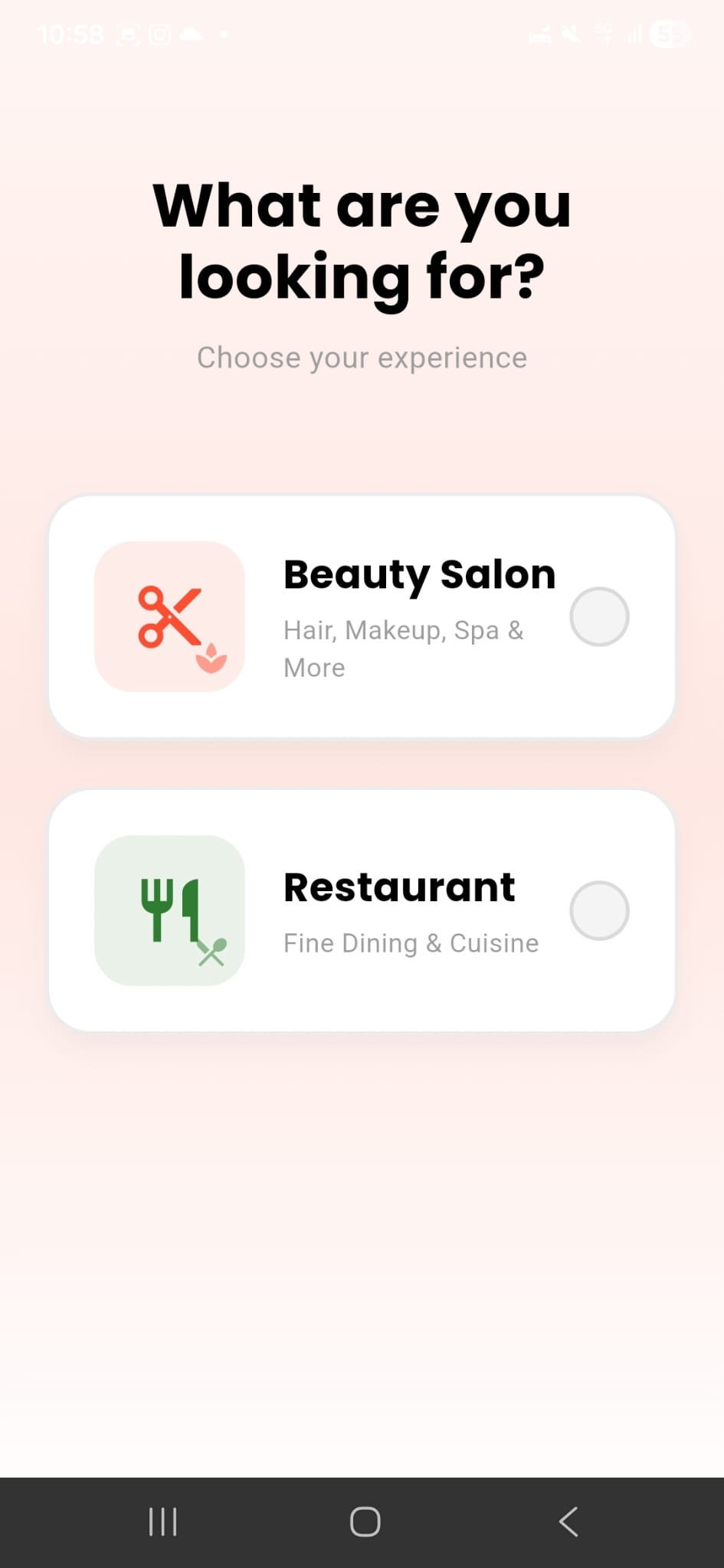 PeeYai app — Choose restaurant or beauty salon
