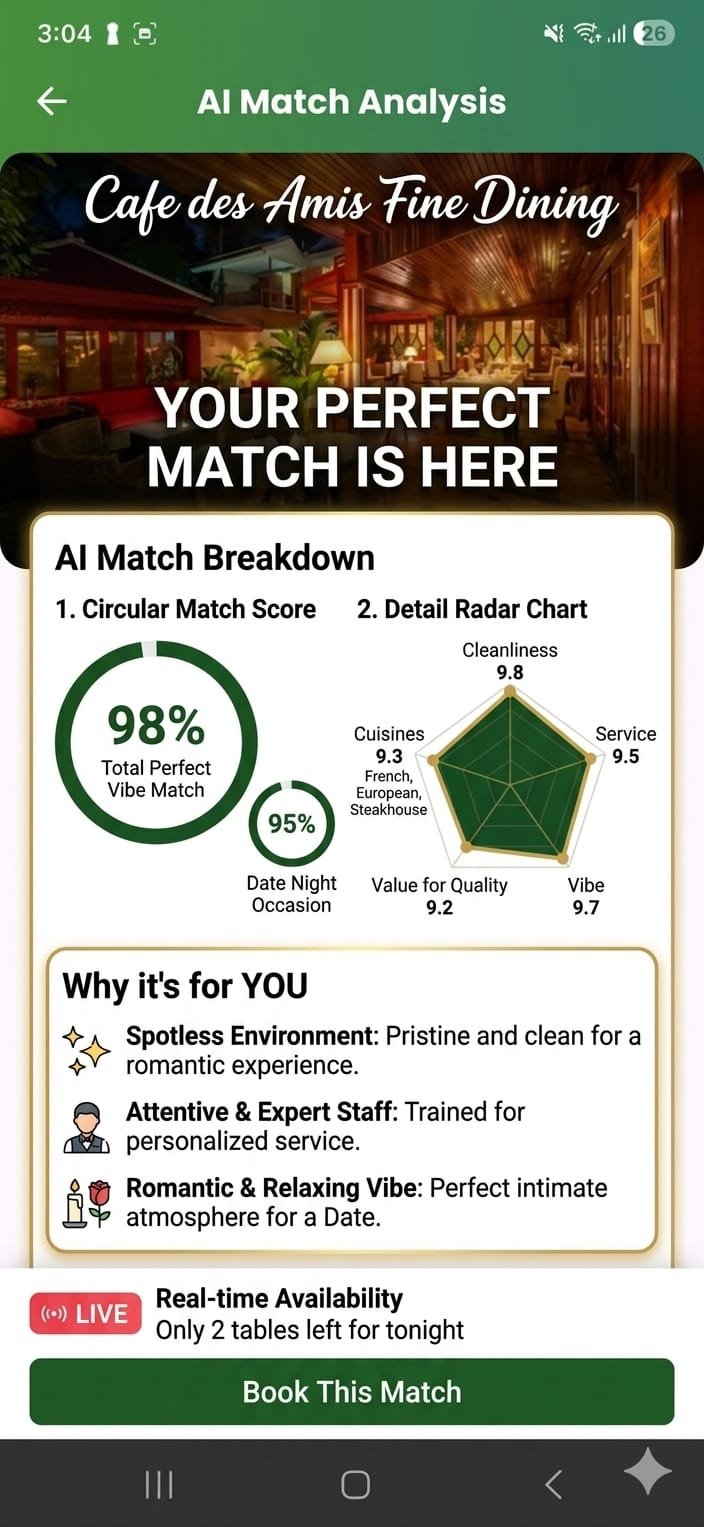 PeeYai AI Match Score 98% — restaurant discovery app Thailand