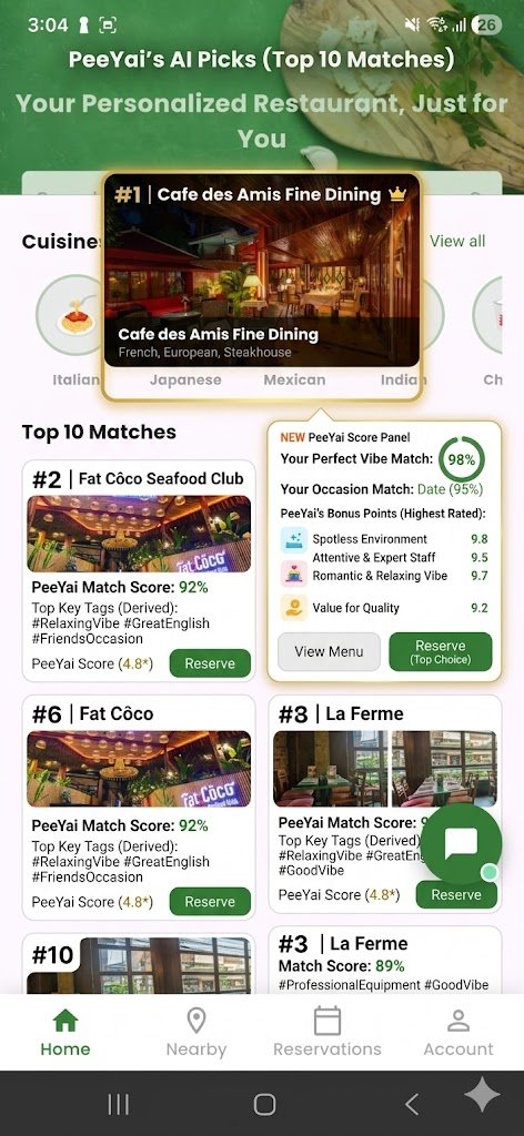 PeeYai top 10 AI matches with score panel